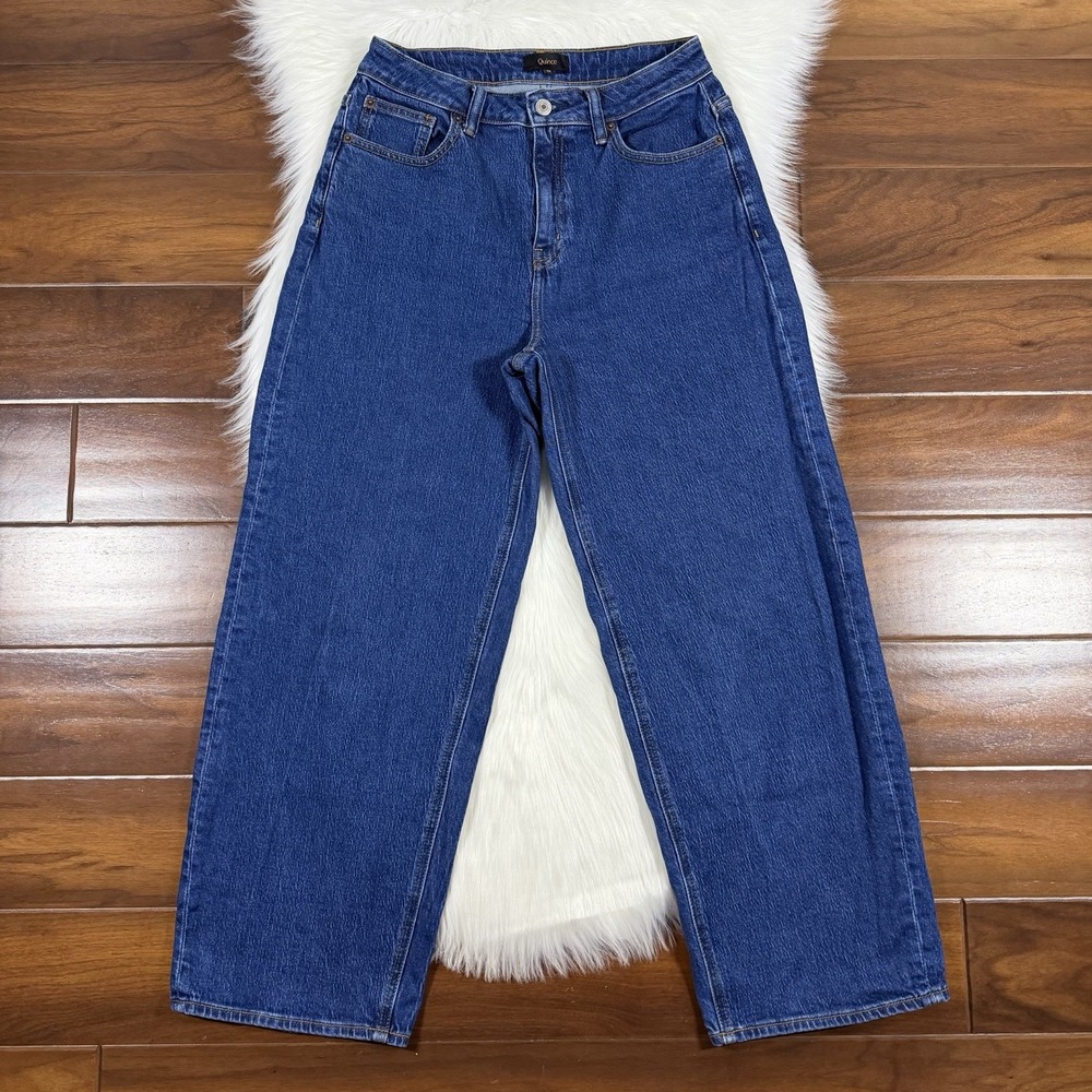 Quince Women's Size 29 Bella Stretch Barrel Leg Denim Jeans in Obsidian Blue
